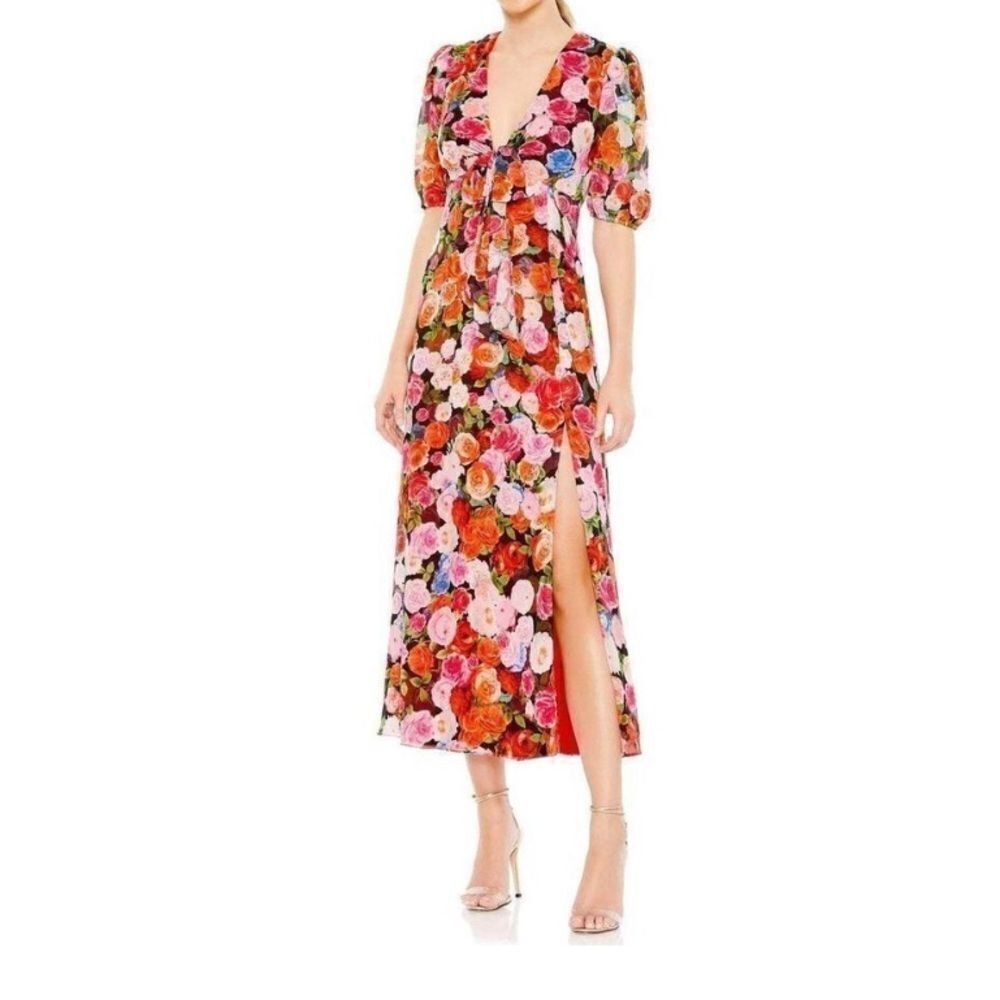 Ieena For Mac Duggal Floral Print Puff Sleeve Side Slit Dress
NWT